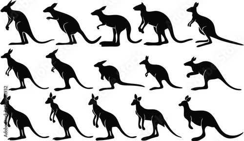 Kangaroo silhouette vector art set in different styles, using black color illustration design