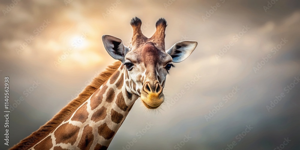 Obraz premium Minimalist Giraffe Portrait: Elegant Long Neck Animal Photography