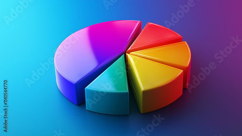 Colorful 3D pie chart. Concept of market share, financial report, and data analysis.