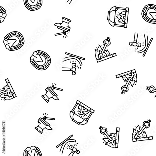 blacksmith forge anvil hammer vector seamless pattern thin line illustration