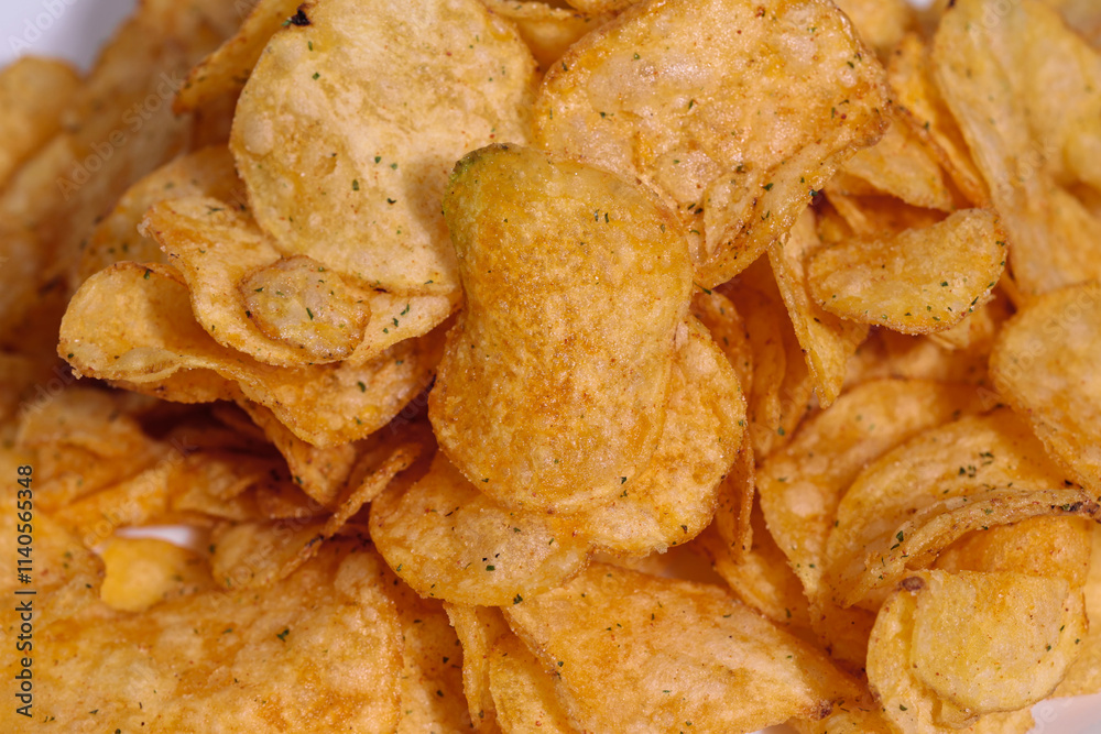 Food Abstract background potatoes chips texture, top view Food Abstract background potatoes chips texture, top view