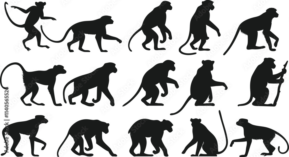 Obraz premium Monkey silhouette vector art set in different styles, using black color illustration design