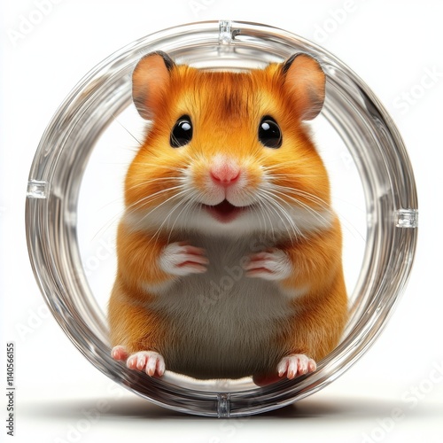 Cute hamster running inside a colorful ring during playtime in a cozy setting