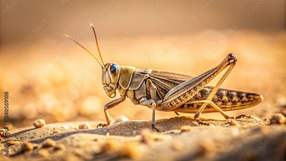 Minimalist Locust Insect Photography: Close-up Macro Shot, Desert Background, Single Insect, Brown, Beige, Nature, Wildlife Minimalist Locust Insect Photography: Close-up Macro Shot, Desert Background, Single Insect, Brown, Beige, Nature, Wildlife