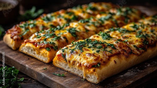 Delicious pepperoni pizza fresh out of the oven with melted cheese and herbs