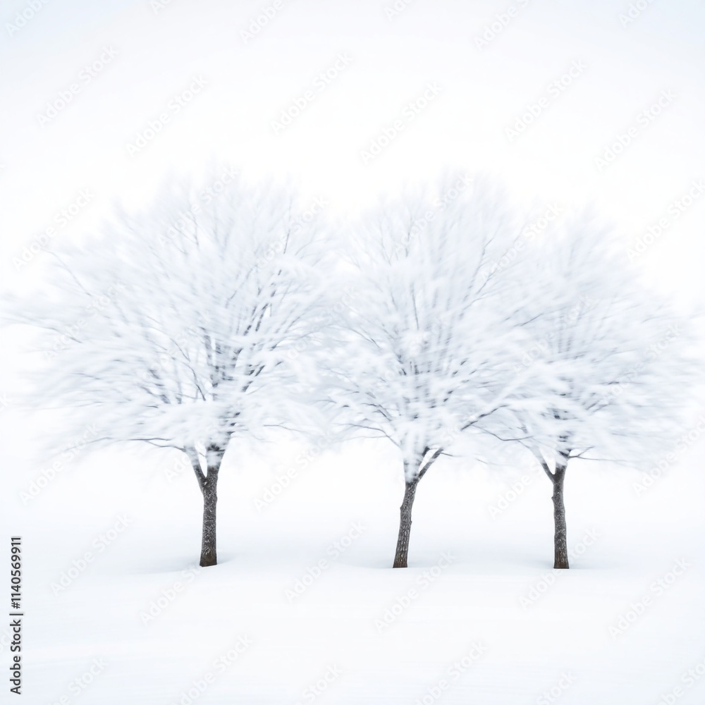 Fototapeta premium Four Snowy Trees in a Row