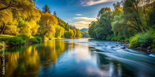 Minimalist River Photography: Serene Water, Calm Flowing Stream, Nature Images, Peaceful Landscape