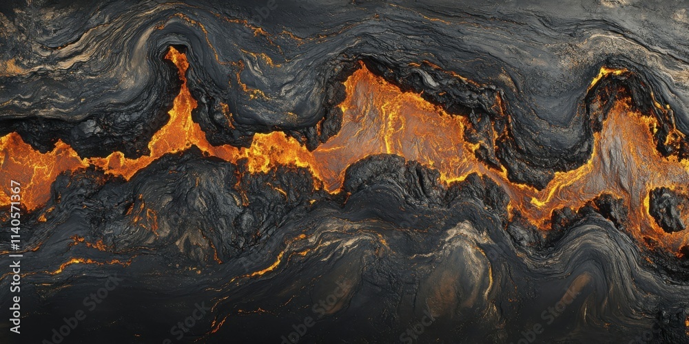 A mesmerizing view of flowing lava with vivid orange and deep black textures, evoking the power of nature.