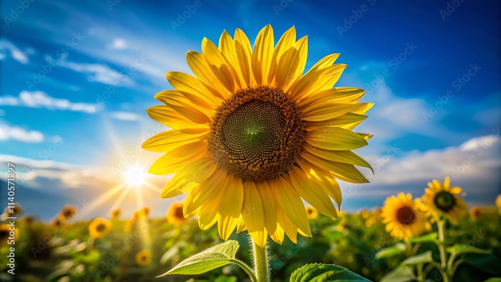Minimalist Sunflower Field, Summer Sunflowers, Hot Summer Day, Swaying Sunflowers, Windblown Sunflowers, Vibrant Yellow Sunflowers