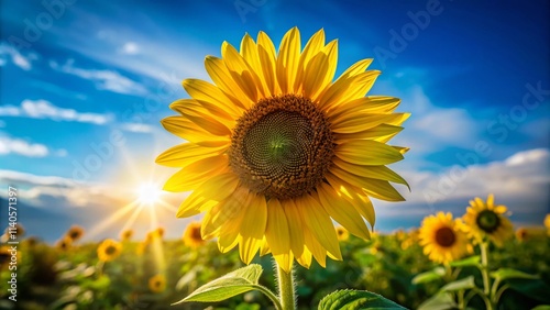 Minimalist Sunflower Field, Summer Sunflowers, Hot Summer Day, Swaying Sunflowers, Windblown Sunflowers, Vibrant Yellow Sunflowers