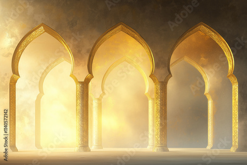 Golden arches, mystical entrance, spiritual background