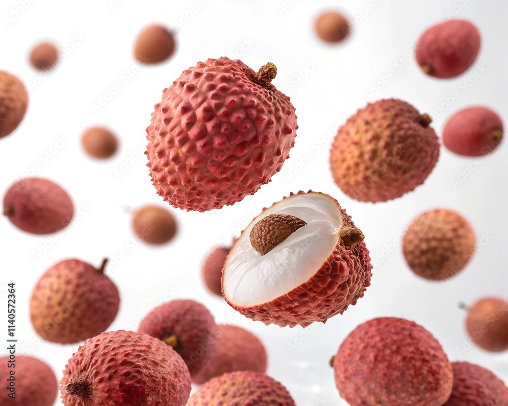 Fresh Lychee Fruits on White Background Fresh Lychee Fruits on White Background
