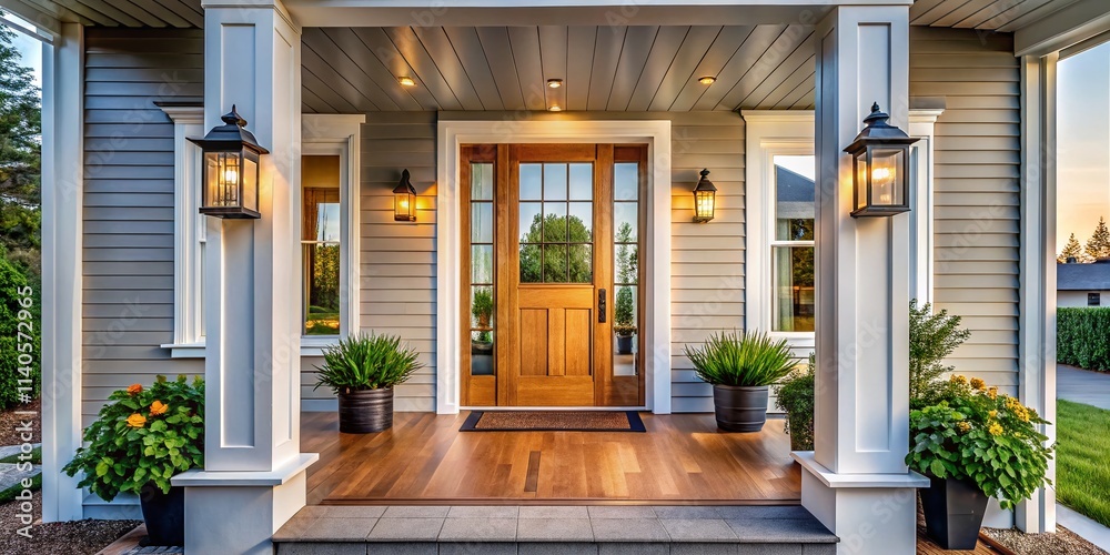 Fototapeta premium Modern Farmhouse Front Door Design Ideas | Stylish Entryway Inspiration | Exterior Home Decor