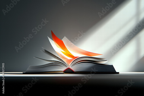 Open Book Pages Turning Orange Yellow Light Knowledge Learning Education Study