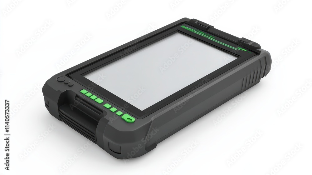 Rugged tablet with military-grade design featuring green accents Rugged tablet with military-grade design featuring green accents