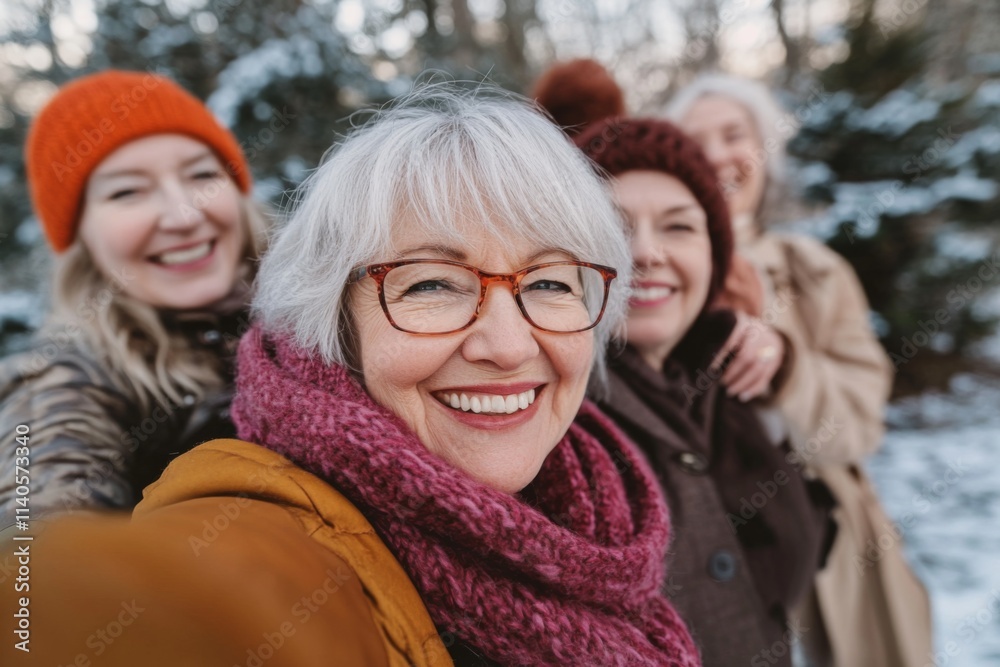 Diverse group portrait of senior lesbians taking a selfie outdoors Diverse group portrait of senior lesbians taking a selfie outdoors