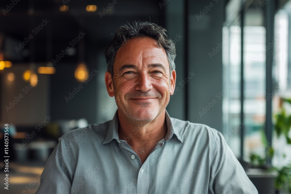 Portrait of a smiling middle aged American businessman in office Portrait of a smiling middle aged American businessman in office