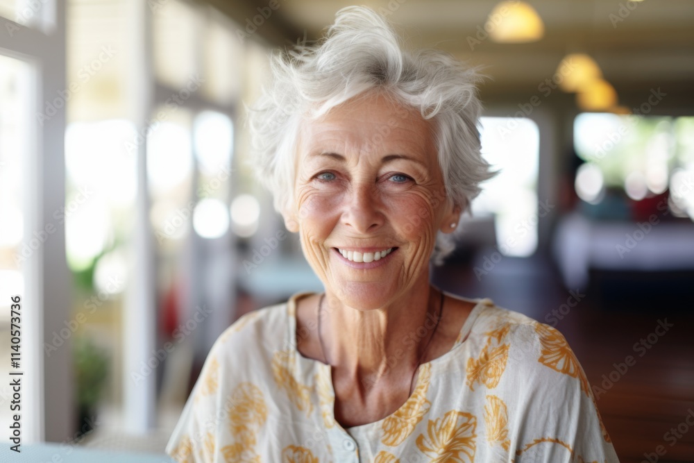 Portrait of a smiling American senior woman in front of nursing home Portrait of a smiling American senior woman in front of nursing home