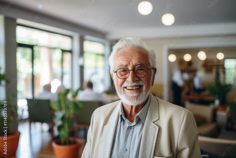 Portrait of a smiling American senior man in front of nursing home Portrait of a smiling American senior man in front of nursing home