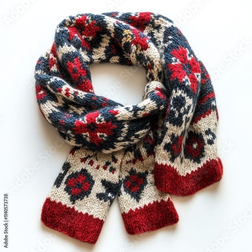 Cozy knitted scarf with floral design in warm colors for winter wear