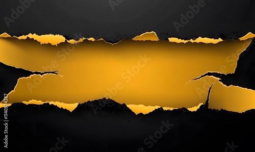 Torn yellow paper with a black background, vector presentation design illustration