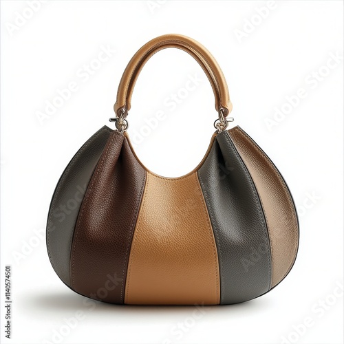 Stylish handbag featuring a unique color block design in earth tones suitable...