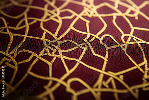 Abstract Gold Pattern on Burgundy Fabric