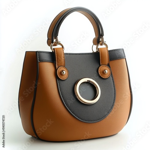 Stylish handbag featuring a unique color block design in earth tones suitable...