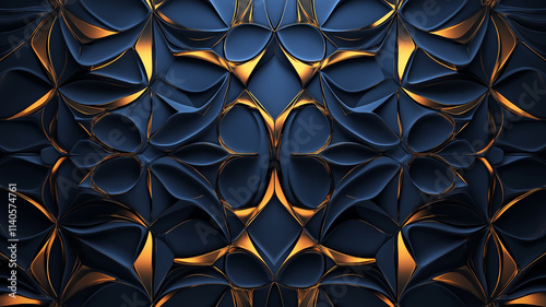 Luxury Gold and Blue 3D Geometric Pattern