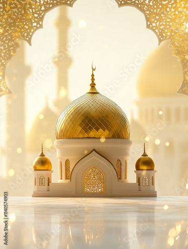 Mosque Model, Islamic Architecture, Golden Dome