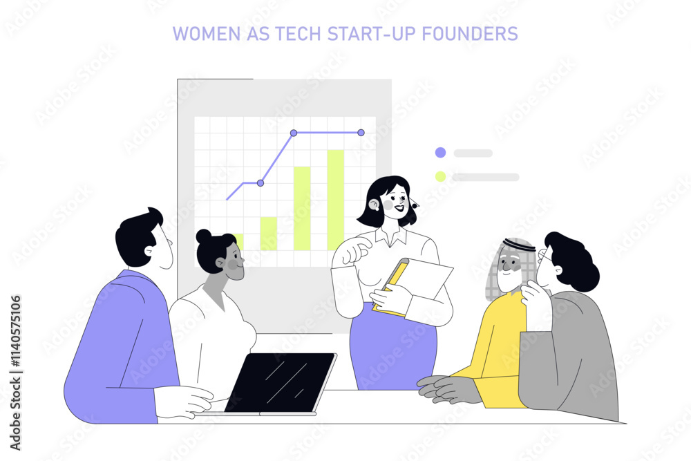 Women In Technology. Flat Vector Illustration Women In Technology. Flat Vector Illustration