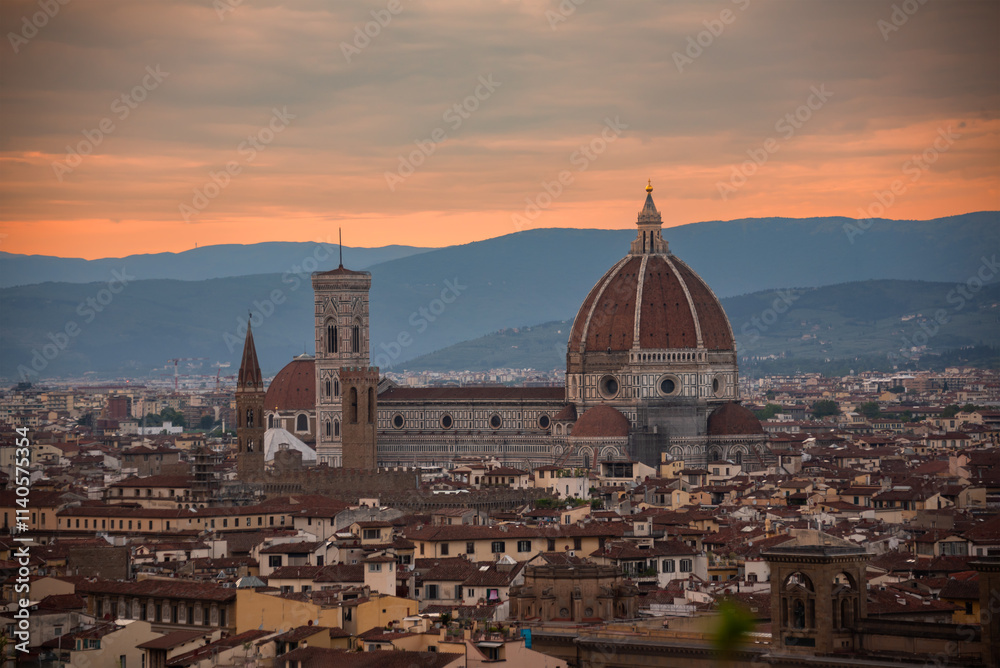 Fototapeta premium Panoramic view of Florence city, Italy on sunset