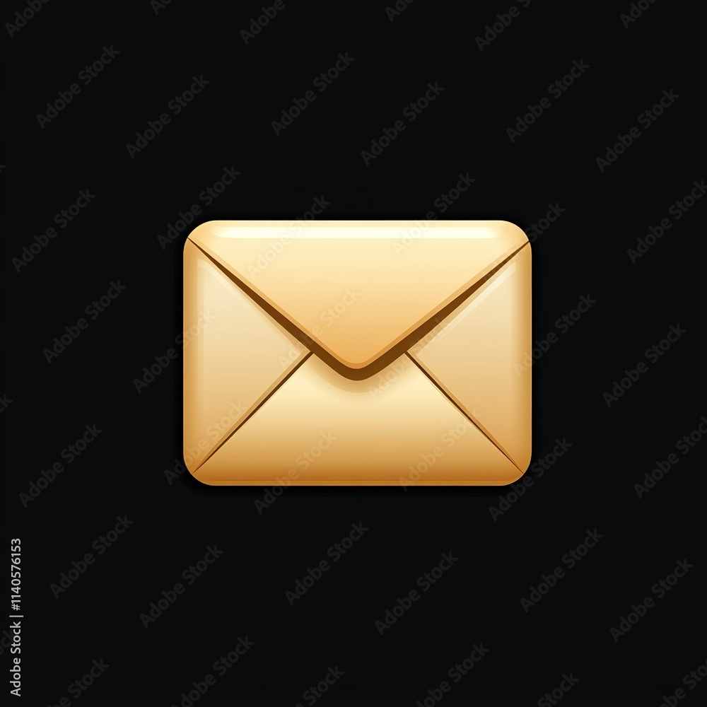 Gold envelope with a white border sits on a black background Gold envelope with a white border sits on a black background