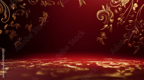 Red and Gold Floral Background. Luxury, Elegant, Festive Design.