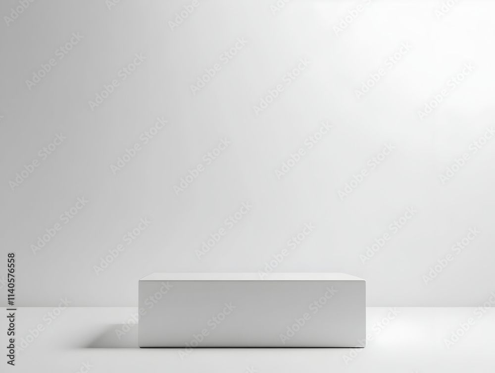 Minimalist white display block in a bright, empty space, showcasing the essence of modern design and simplicity in an artful arrangement Minimalist white display block in a bright, empty space, showcasing the essence of modern design and simplicity in an artful arrangement