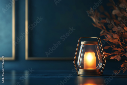 LED Lantern on Table with Dried Flowers