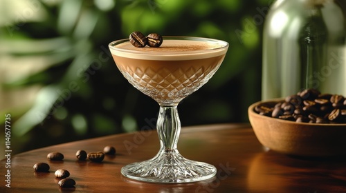 Rich chocolate dessert cocktails served in elegant glasses with coffee beans