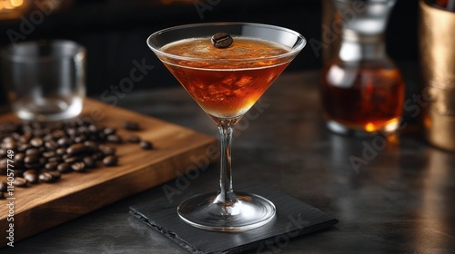 Rich chocolate dessert cocktails served in elegant glasses with coffee beans