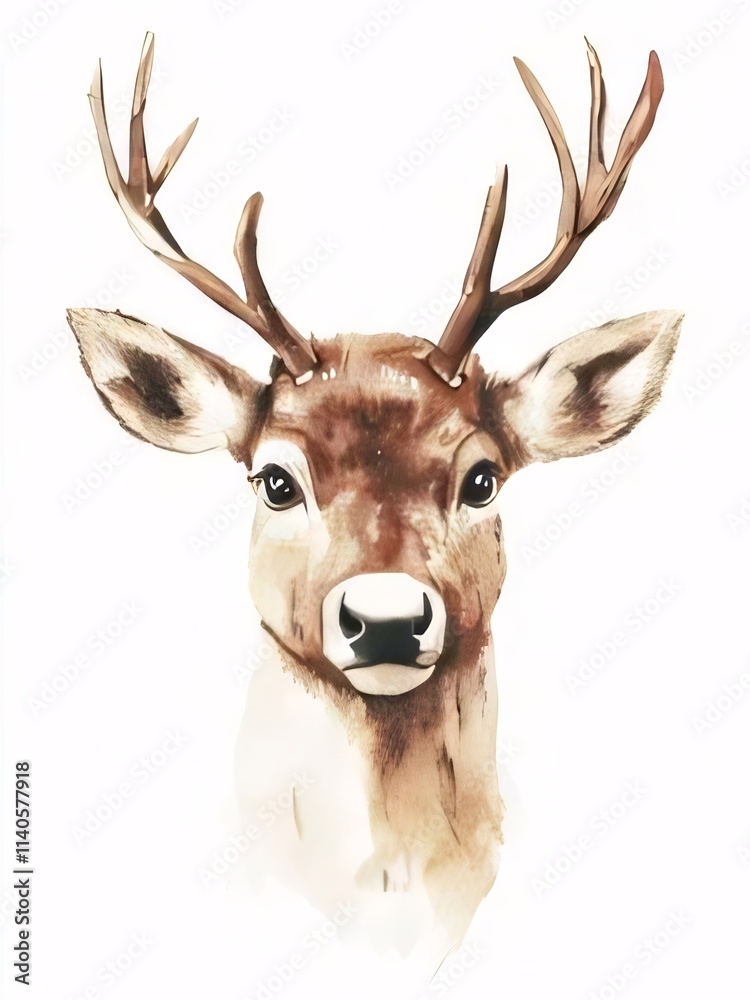 Watercolor painting of a deer's head and antlers. Watercolor painting of a deer's head and antlers.