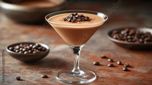 Rich chocolate dessert cocktails served in elegant glasses with coffee beans