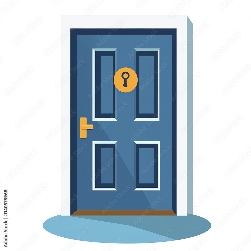 Blue door with a yellow keypad on it Blue door with a yellow keypad on it