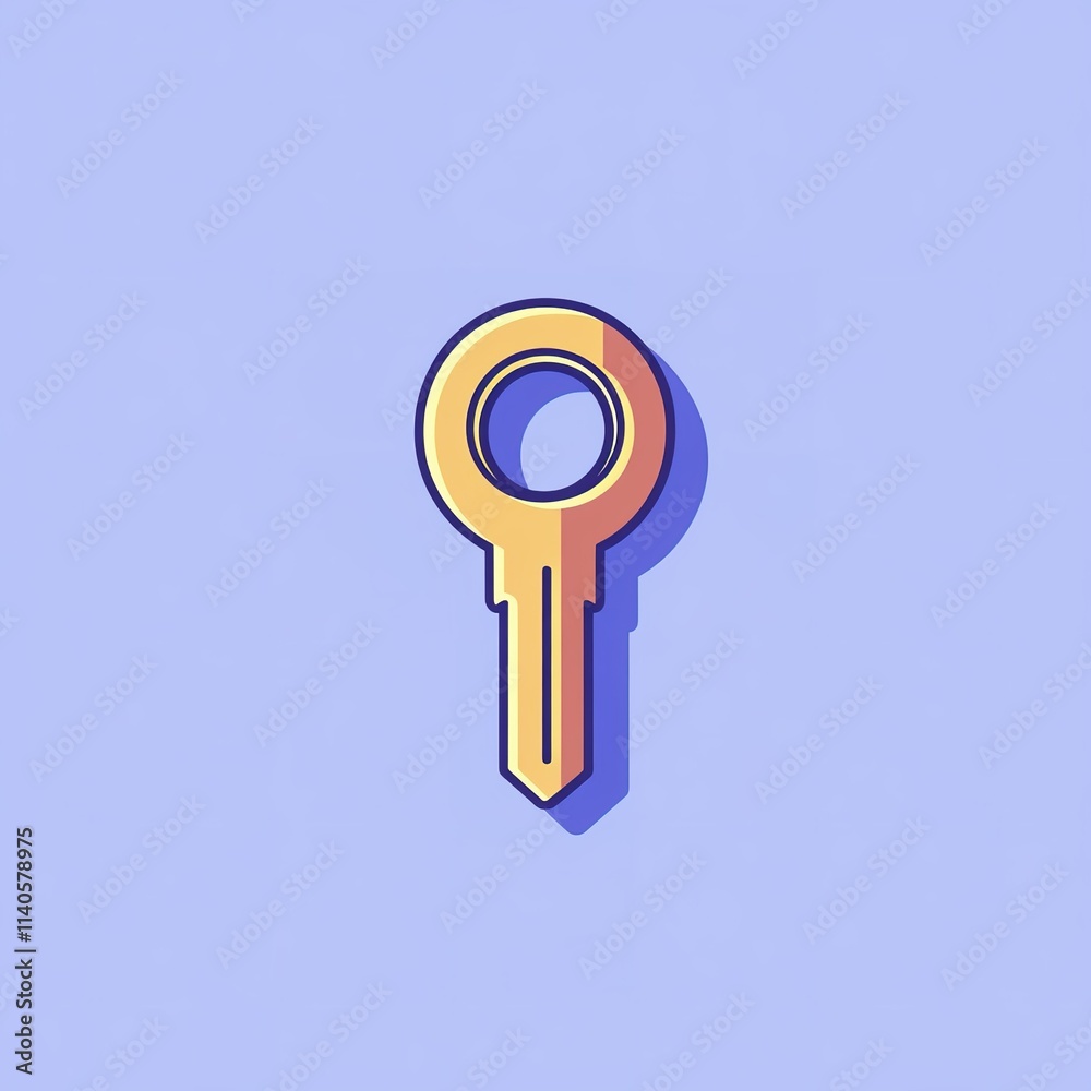 Key with a yellow handle is shown on a blue background Key with a yellow handle is shown on a blue background