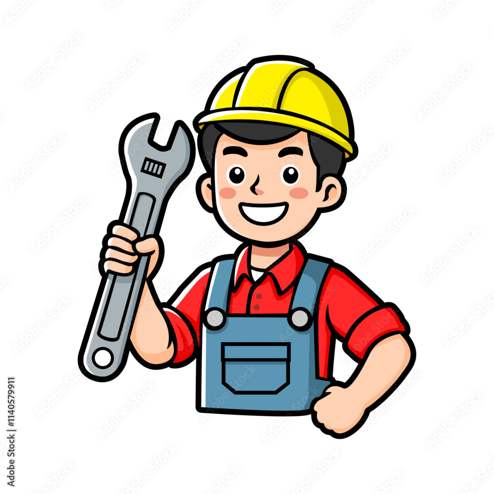 friendly smiling mechanic perfect for mascot for repair. maintenance job vector illustration design friendly smiling mechanic perfect for mascot for repair. maintenance job vector illustration design