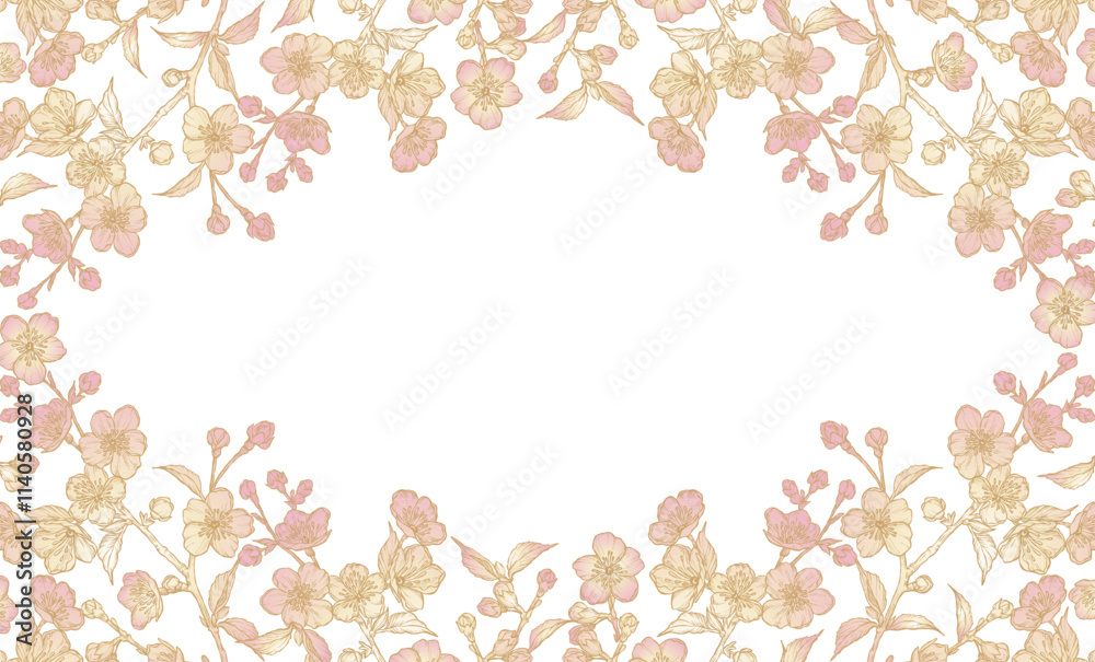 Obraz premium Spring Background with Sakura Branches and Flowers. Abstract Floral Frame, pink Flower Border. Vector illustration