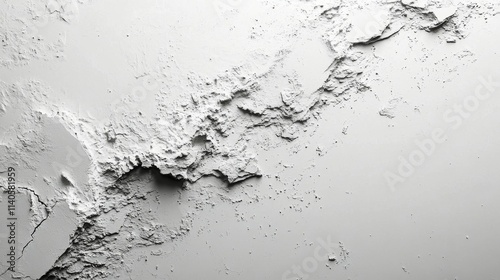 Texture of a white plaster wall showing cracks and uneven surfaces in natural...