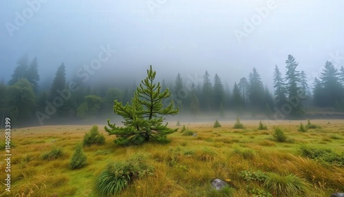 Fog in nature, cities and villages with misty forest landscape