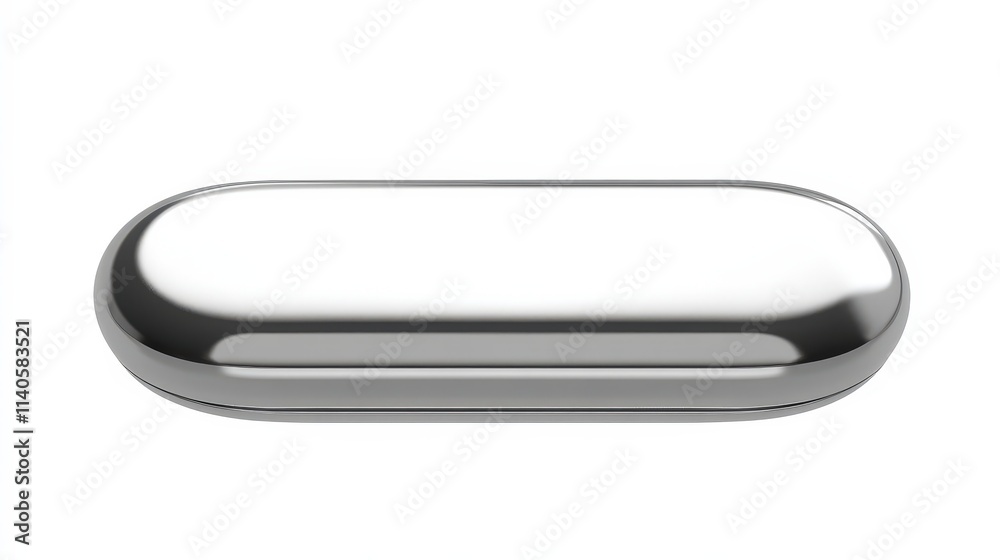 Minimalist sleek silver capsule against white background Minimalist sleek silver capsule against white background