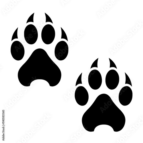 Two wolf paw print silhouette icon vector illustration design on white background.