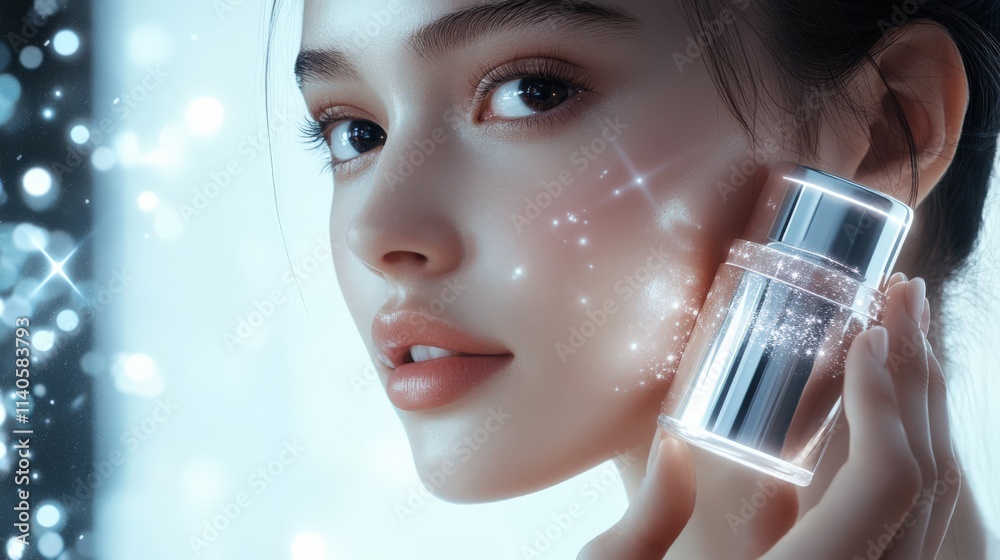 Beauty product application studio setting skincare advertisement bright lighting close-up view radiant skin concept Beauty product application studio setting skincare advertisement bright lighting close-up view radiant skin concept
