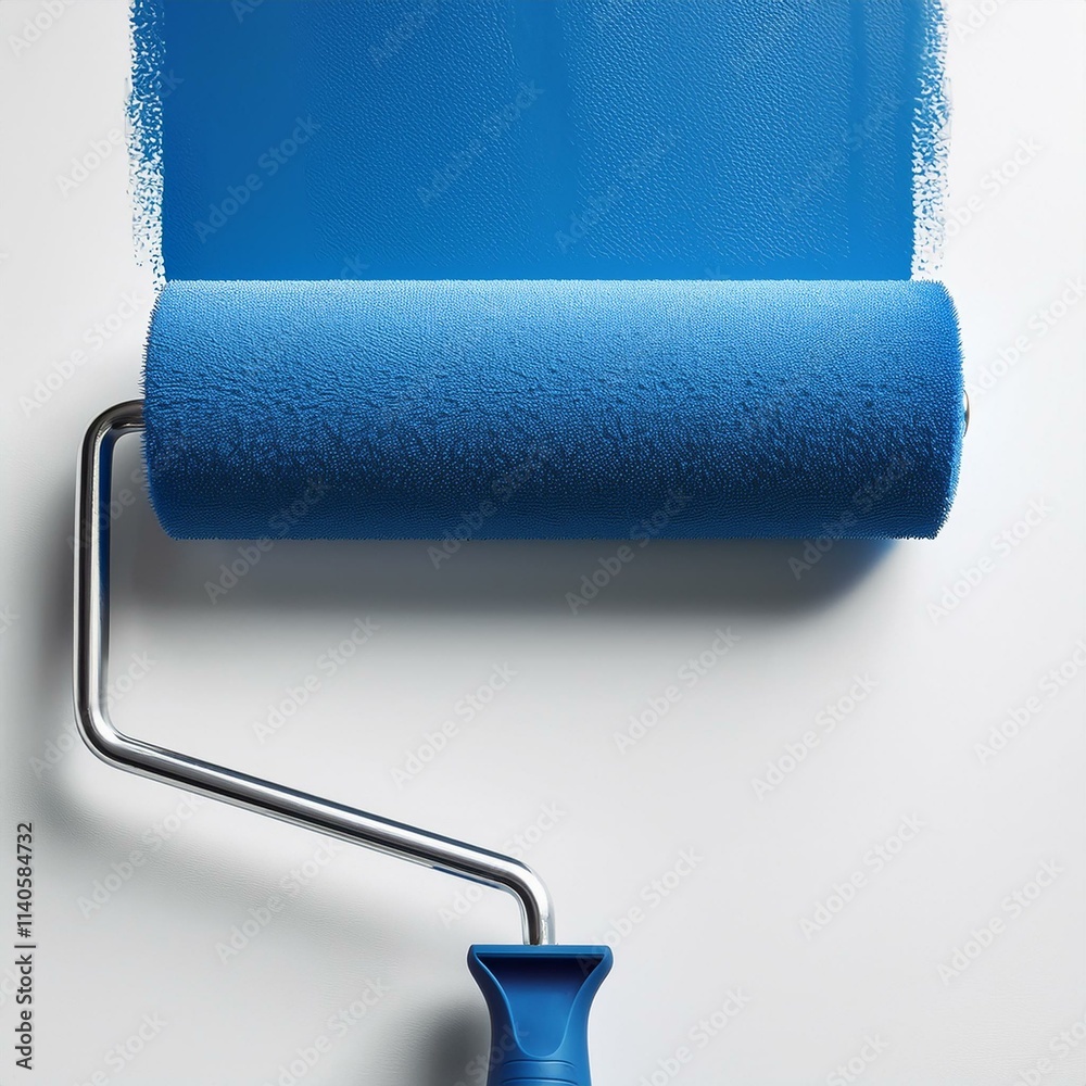 Obraz premium Blue Paint Roller on White Wall